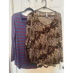 Lularoe Lynnae Set Of 2 Women's Medium Long Sleeve Top Cheetah Striped